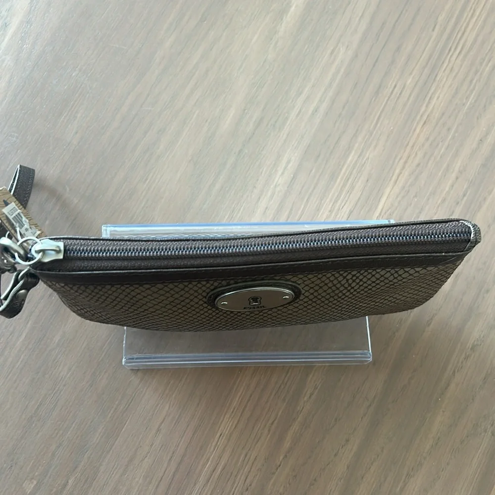 Fossil New Perfect Wristlet Metallic Leather Snake Skin Print